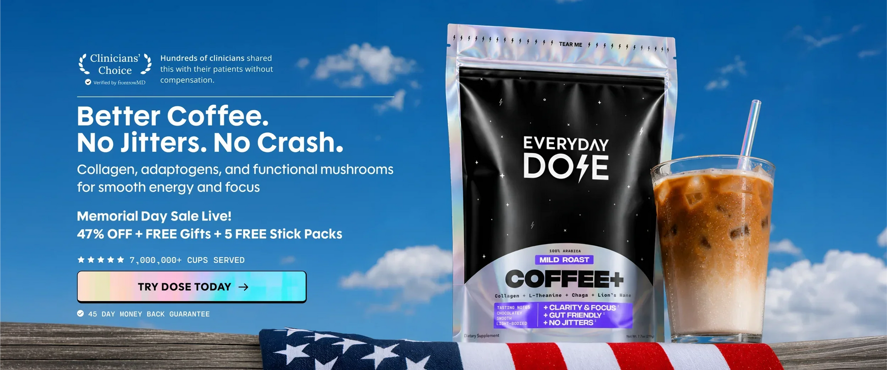 Better Coffee.
No Jitters. No Crash.
