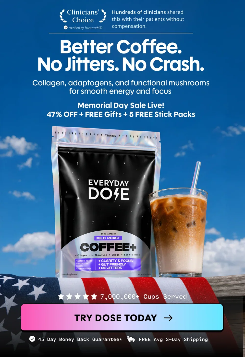 Better Coffee.
No Jitters. No Crash.